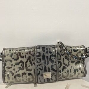 Kooba Leopard Print Shoulder Handbag Silver Chain Strap Mini East West Bag